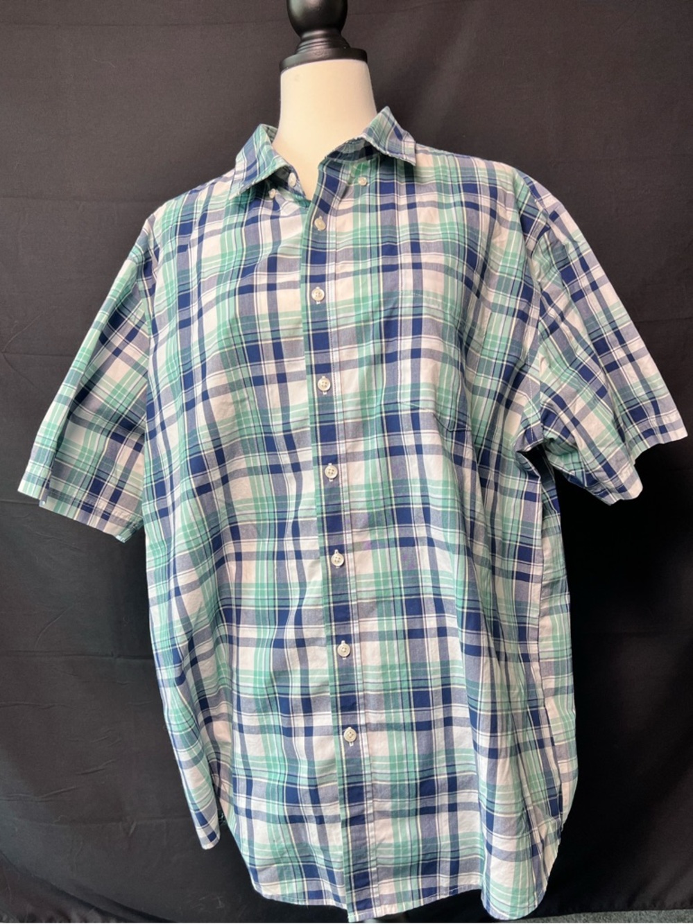 croft & barrow Blue and Green Plaid Short-Sleeve Button-Down